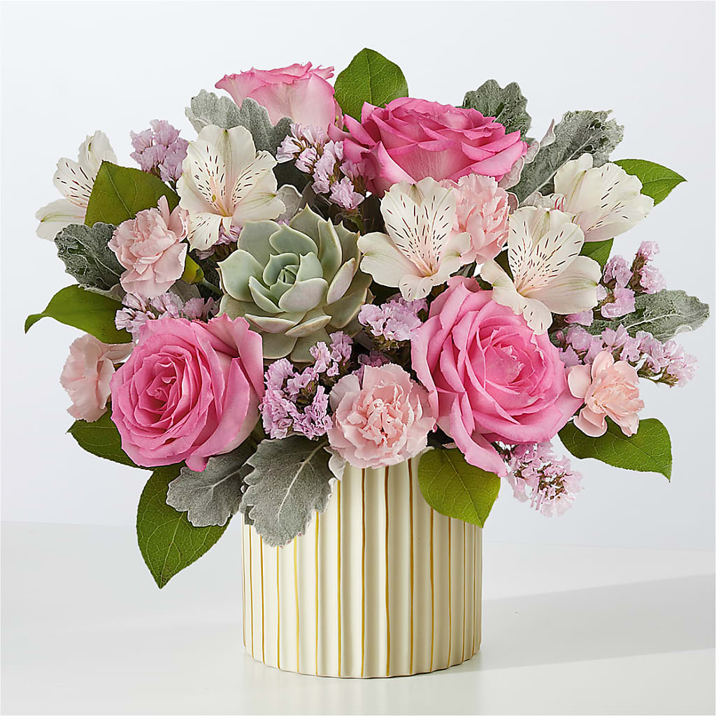 Dusty Rose Bouquet with Ivory Vase – Floral Designs Atlanta Llc, Atlanta GA