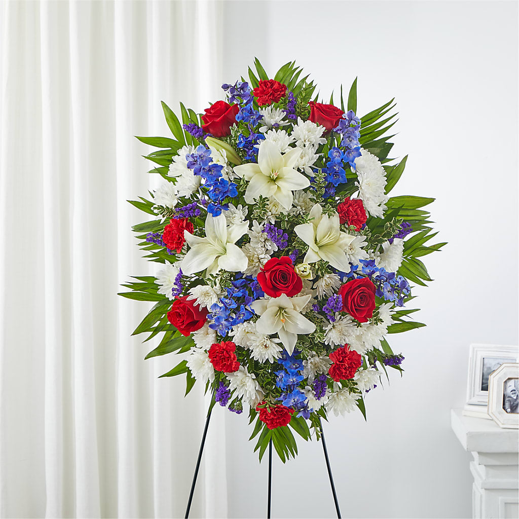 Cherished Service Standing Spray – Floral Designs Atlanta Llc, Atlanta GA