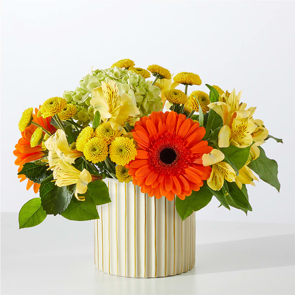Autumn Sunshine Bouquet with Ivory Vase – Floral Designs Atlanta Llc, Atlanta GA