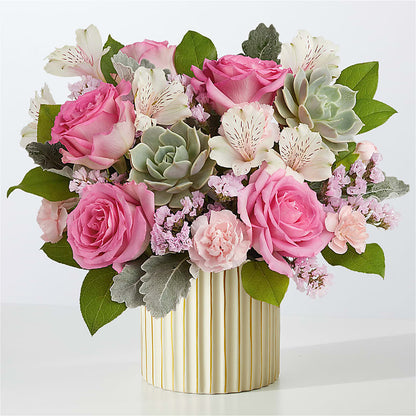 Bouquet Rose Ancienne avec Vase Ivoire
